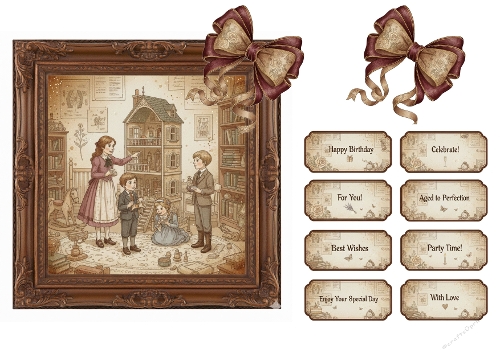 Vintage Dollhouse Playroom & Celebration Labels