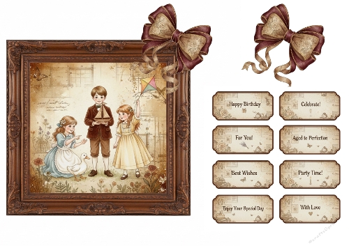    Vintage Children with Toys & Celebration Labels