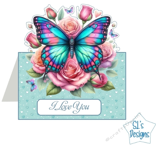 Butterfly Rose Envelope Card | I Love You | Romantic Floral 3D Printable Card | Valentine Wedding