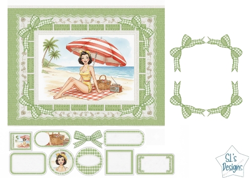 Vintage Beach Picnic Kit with Gingham Frames & Labels