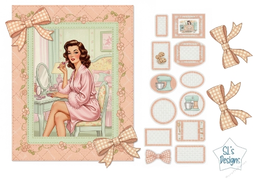 Vintage Vanity & Baking Kit with Pink Gingham Accents and Pastel Labels