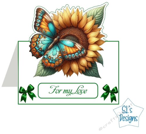 Butterfly and Sunflower Card Topper | For My Love | Floral Butterfly Printable | Romantic Handmade Card Design