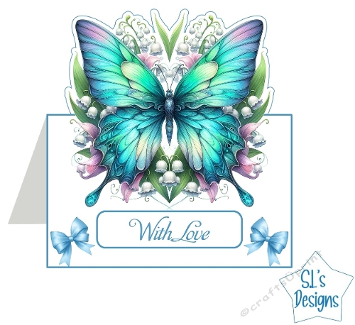 Turquoise Butterfly Card Topper | With Love Sentiment | Floral Butterfly Printable | Elegant Handmade Card Design
