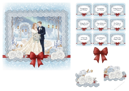 Winter Wedding Card Topper with Elegant Red Accents