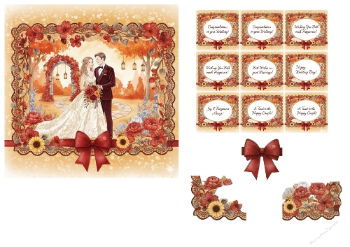 Autumn Wedding Card Topper with Romantic Garden Scene