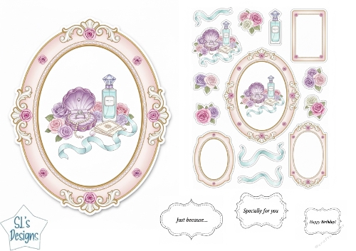 Romantic Beach Keepsake Card Topper with Pearls, Roses & Perfume