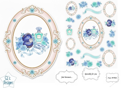 Elegant Blue Rose Keepsake Card Topper with Perfume & Jewelry Box
