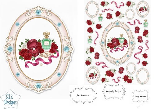 Luxury Romance Card Topper with Danse Luxe Perfume, Roses & Diamond Ring