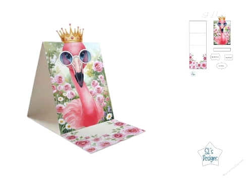 Whimsical Flamingo Birthday Box Card with Floral Accents