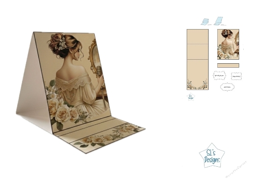Vintage Vanity Mirror Box Card with Elegant Lady and Roses