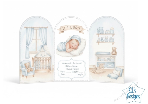 Its a Boy Baby Card Kit | Newborn Nursery Scene | Welcome Baby Boy Fold Card | Printable Card Making Kit