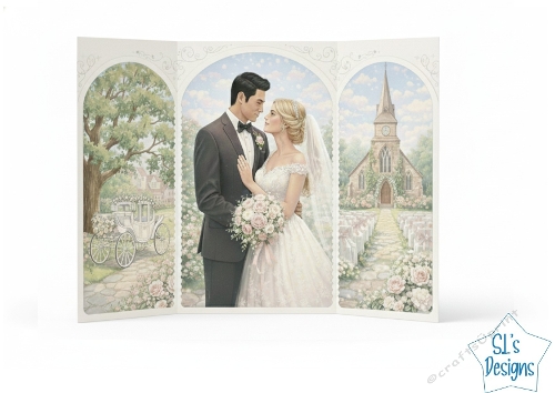Classic Bride and Groom Wedding Card Kit, Elegant Church Wedding Triptych Card, Romantic Floral Printable Design
