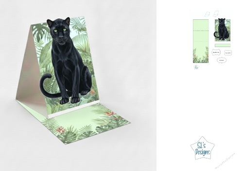 Tropical Panther Box Card with Jungle Leaves