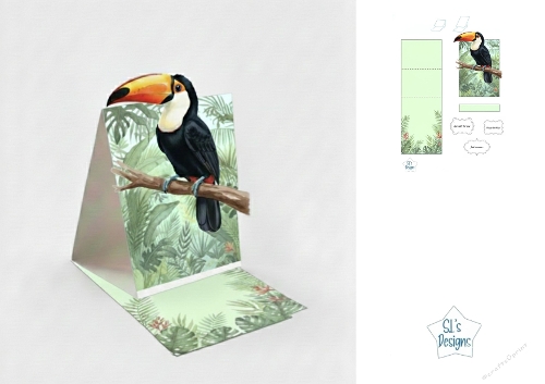 Tropical Toucan Box Card with Jungle Leaves