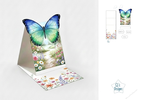 Butterfly Garden Path Box Card with Floral Accents