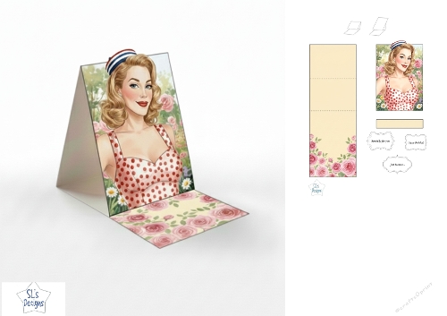 Vintage Floral Gift Box with Retro Lady – Printable Craft Kit