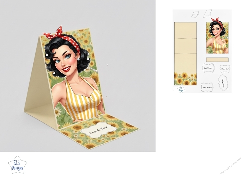 Sunflower Retro Lady Gift Box – Printable Craft Kit