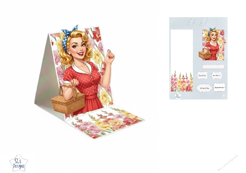 Vintage Picnic Lady Card – Printable Floral Craft Kit