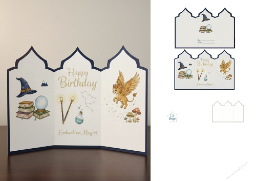 Wizard Birthday Card – Magical Quest with Potions, Spells & Griffin