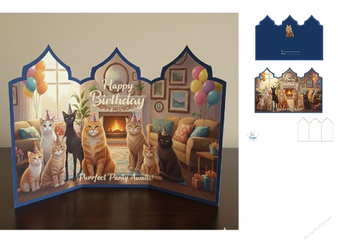 Happy Meowday Birthday Card – Purrfect Cat Party Printable