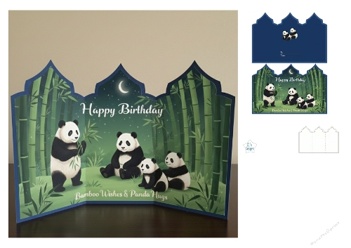 Bamboo Wishes Birthday Card – Panda Hugs in Moonlit Forest