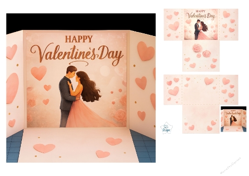 Elegant Valentines Day 3D Box Card – Printable Romantic Craft