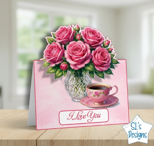 Romantic Pink Roses Pop-Up Card Kit – Love & Floral Greeting Card Design