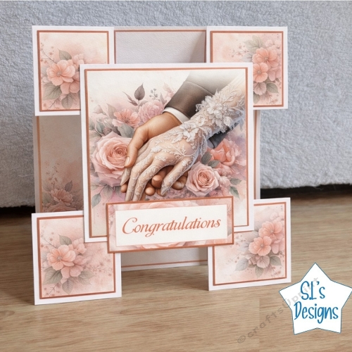 Romantic Wedding T-Panel Card Kit | Congratulations Bride & Groom | Floral Stand-Up Card | Printable Craft Kit