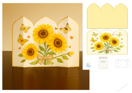 Sunflower Envelope Card Holder with Tags and Butterflies