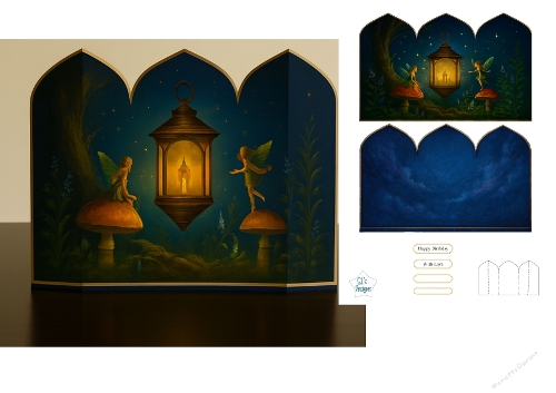 Magical Fairy Lantern Card with Mushrooms and Night Sky