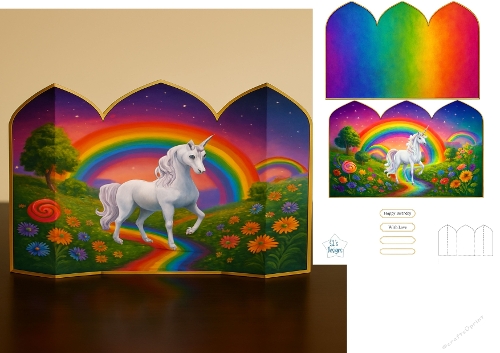 Unicorn Fantasy Treat Box with Rainbow and Floral Scene
