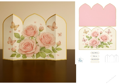 Rose and Butterfly Scalloped Card with Sentiment Tags