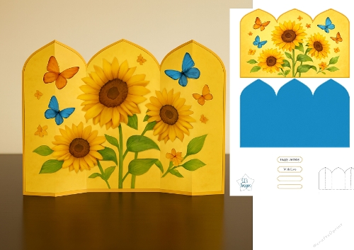 Sunflower and Butterfly Envelope Card with Sentiment Tags