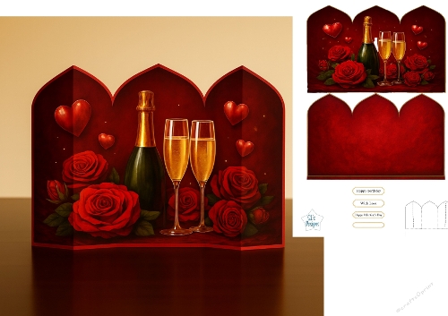 Romantic Champagne Gift Box with Roses and Heart Accents