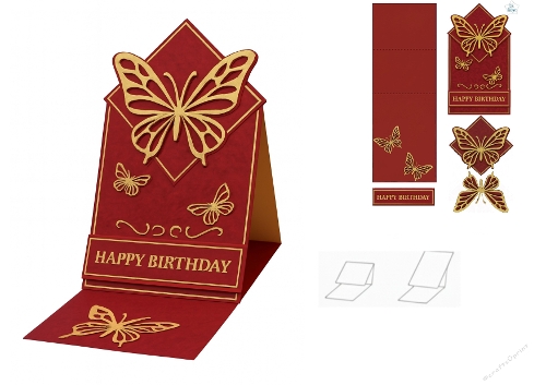 Elegant Butterfly Birthday Card Kit – Red & Gold Layered Design