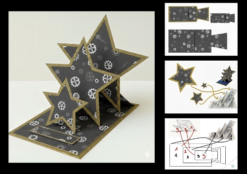 Steampunk Gear Pop-Up Star Card with Gold Glitter Trim