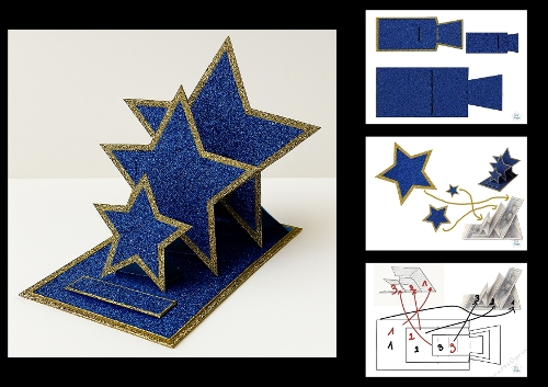 Blue Glitter Pop-Up Star Card with Gold Accents