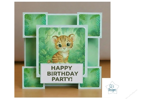 Jungle Baby Tiger Birthday Card - Cute 3D Layered Design