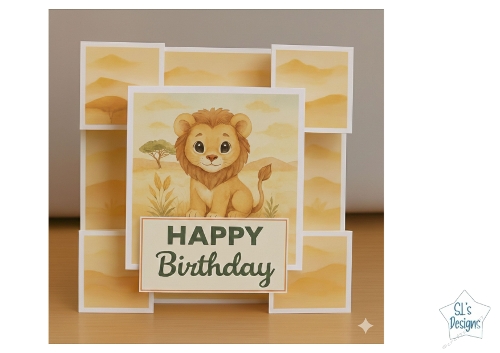 Savanna Lion Birthday Card - Warm Layered Design for Kids