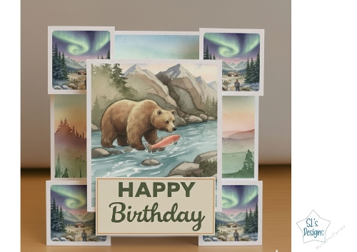 Wild Nature Birthday Card with Bear and Northern Lights