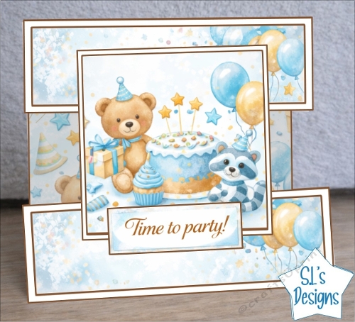 Time to Party! Cute Bear & Raccoon Birthday Card