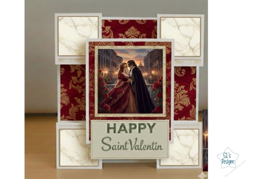 Romantic Vintage Couple Valentines Day Card with Roses and Gold Accents