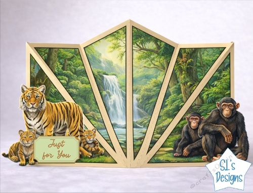 Jungle Wildlife Fan Fold Card with Tiger Cubs and Chimps
