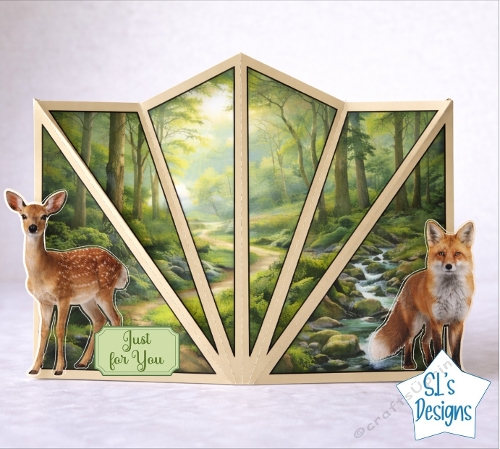 Forest Path Fan Fold Card with Deer and Fox