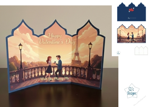 Romantic Paris Proposal Tri-Fold Valentines Day Card