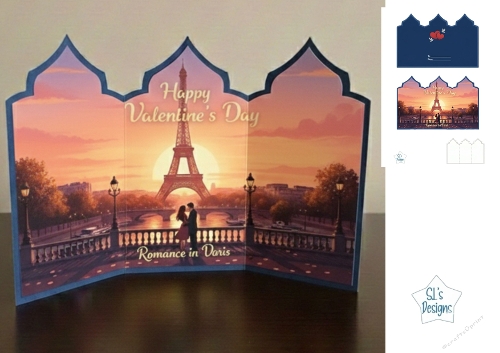 Romance in Paris Tri-Fold Valentines Day Card with Eiffel Tower