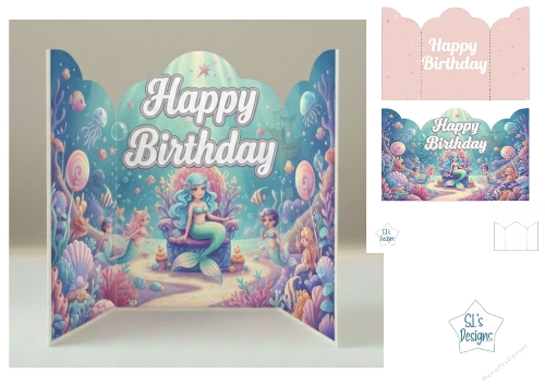 Mermaid Kingdom Birthday Card – Underwater Fantasy Tri-Fold Design