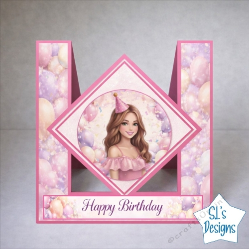 Elegant Pop-Up Birthday Card with Balloons and Party Girl