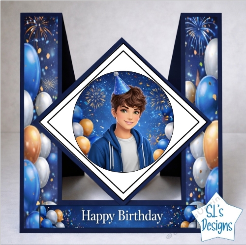 Cool Pop-Up Birthday Card with Balloons and Hoodie Boy