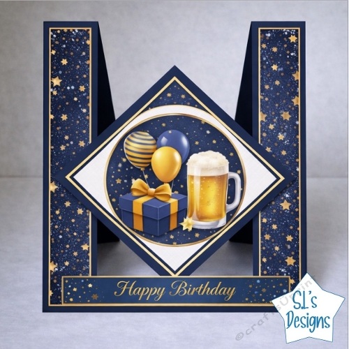 Festive Pop-Up Birthday Card with Beer, Balloons and Gift Box